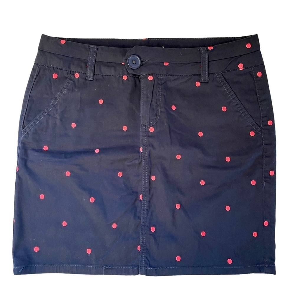 Telluride Clothing Co. Navy Cotton Stretch Embroidered Pink Polkadot  Mini Skirt